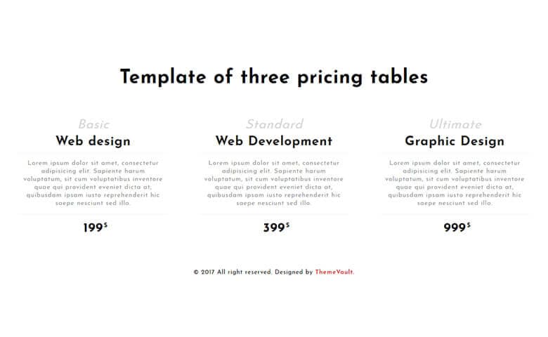 Responsive Standard Pricing Table Widget Template