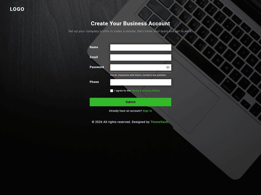 Classic Business Sign Up Form