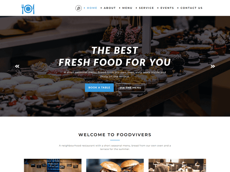 Foodvivers- Free Hotel and Restaurant Website Design Template