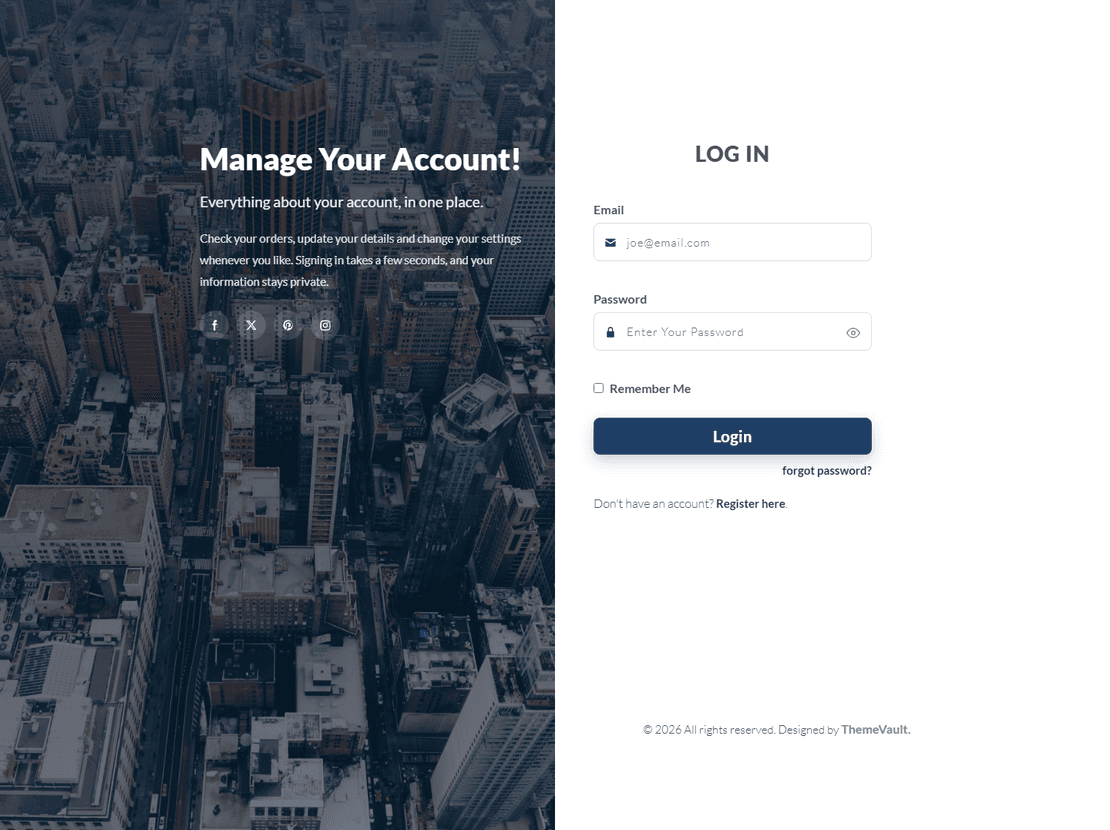 Full Screen Login Form