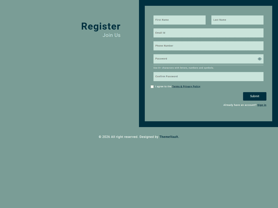 Multipurpose Sign Up Form