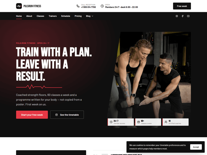 Pulsiron – Free Gym and Fitness Studio Website Template HTML5