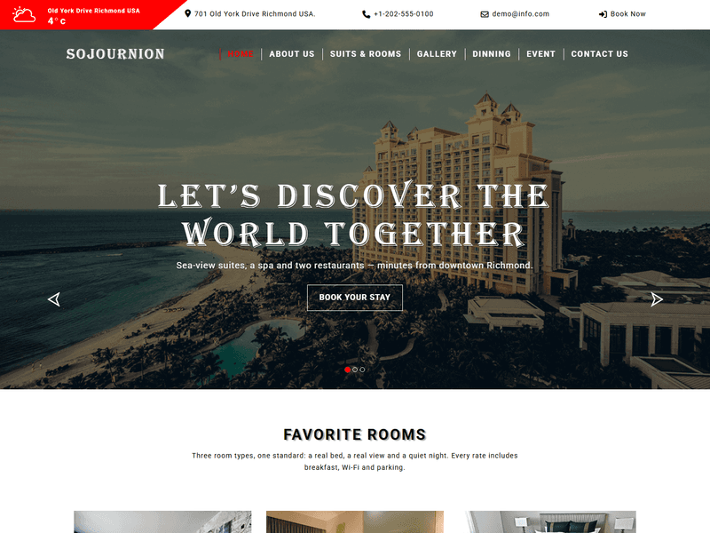 Sojournion- Free Responsive Hotel Website Template