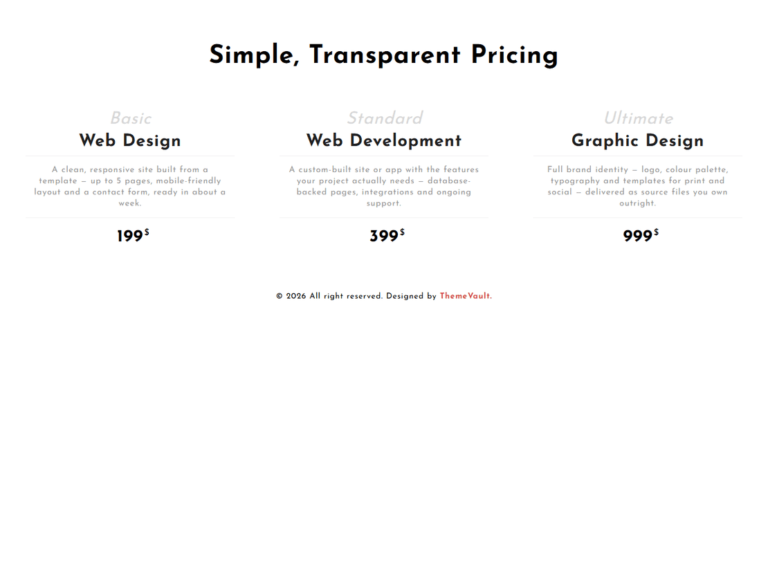 Standard Pricing Table Widget