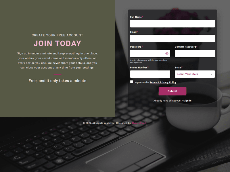 Responsive Unique Register Form Free Template