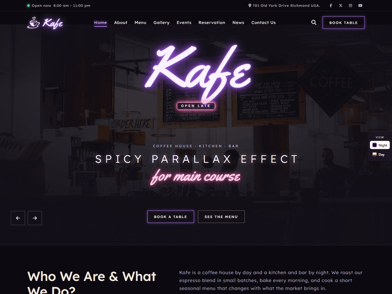 Kafe – Responsive Free HTML5 Coffee Shop Website Template