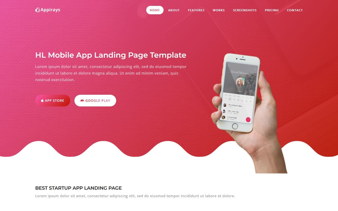 Appirays - Responsive App Landing Page Design Template HTML5 home page