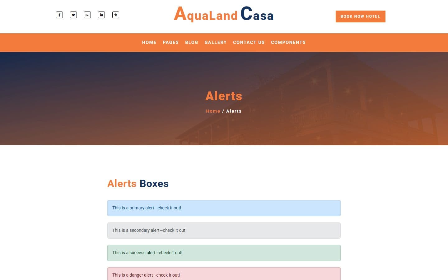 AquaLand Casa Alerts page