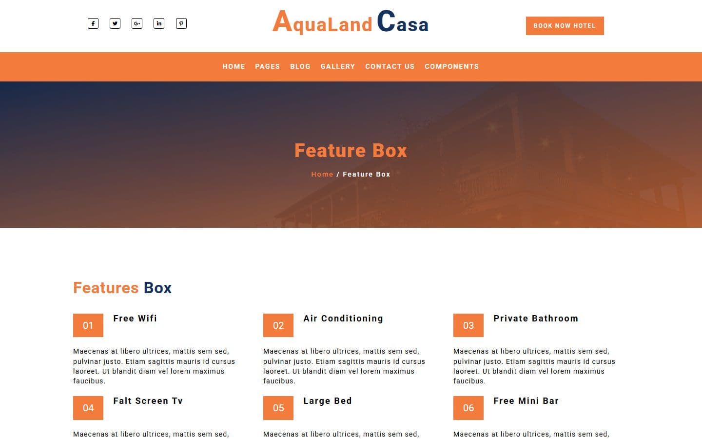 AquaLand Casa Feature box page
