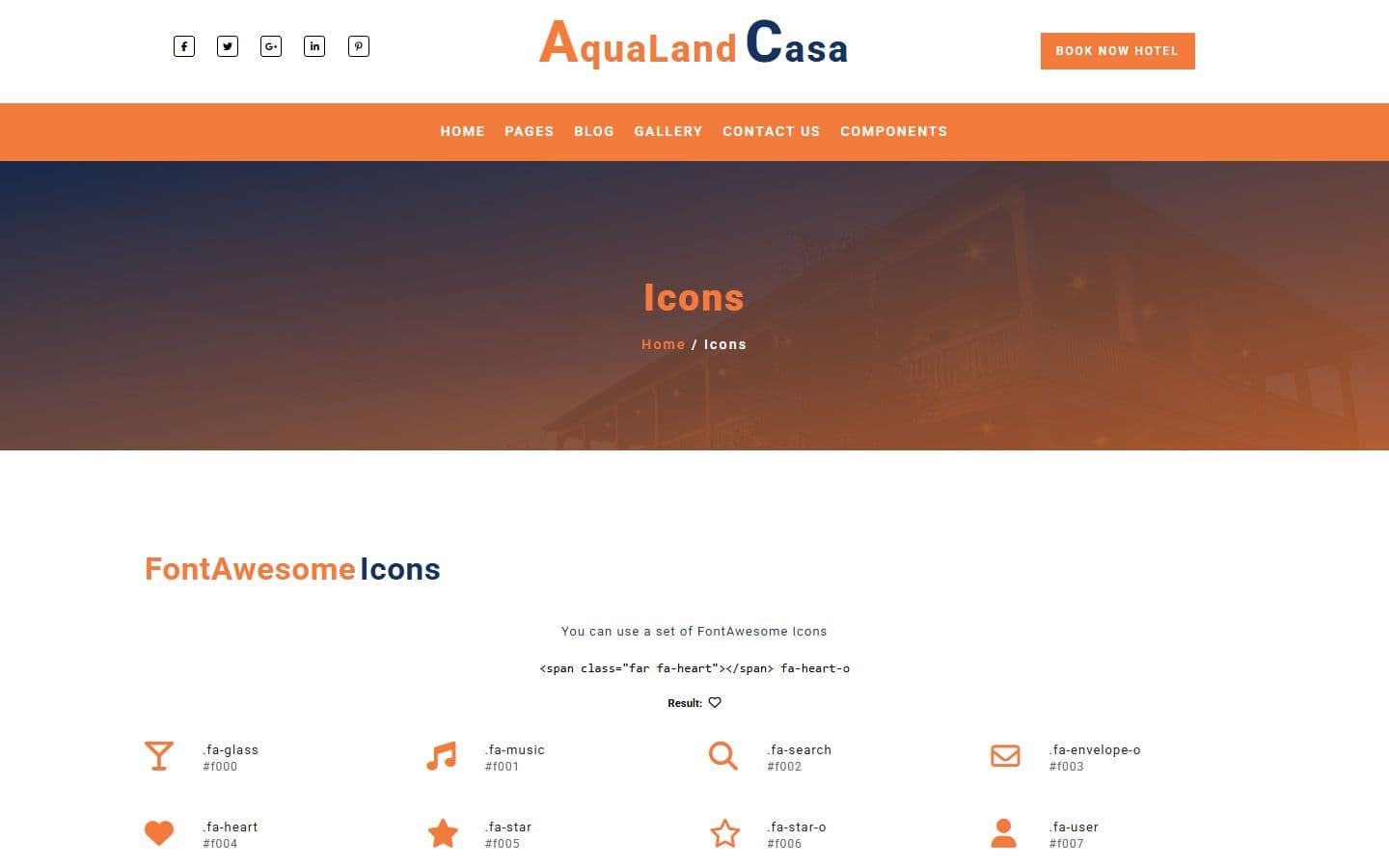AquaLand Casa Icons page