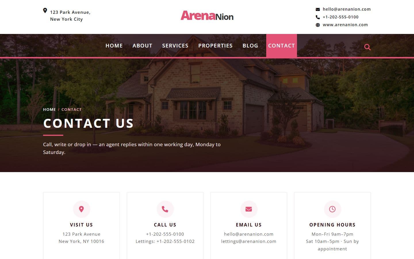 Arenanion Contact page