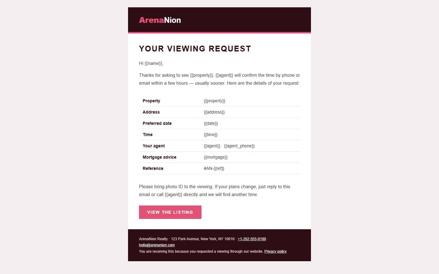Arenanion Email: viewing page