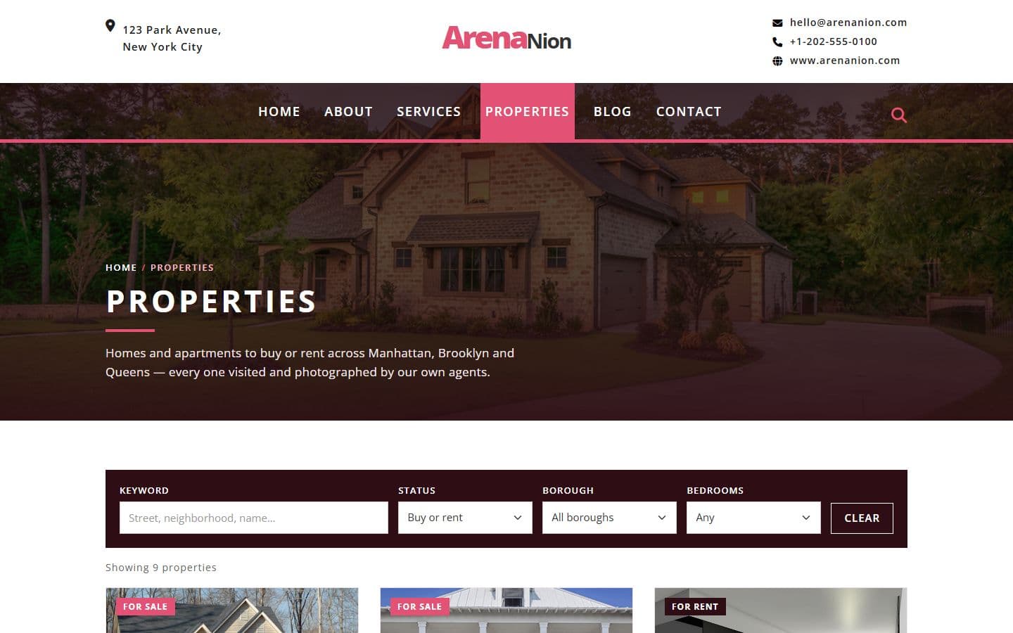 Arenanion Properties page