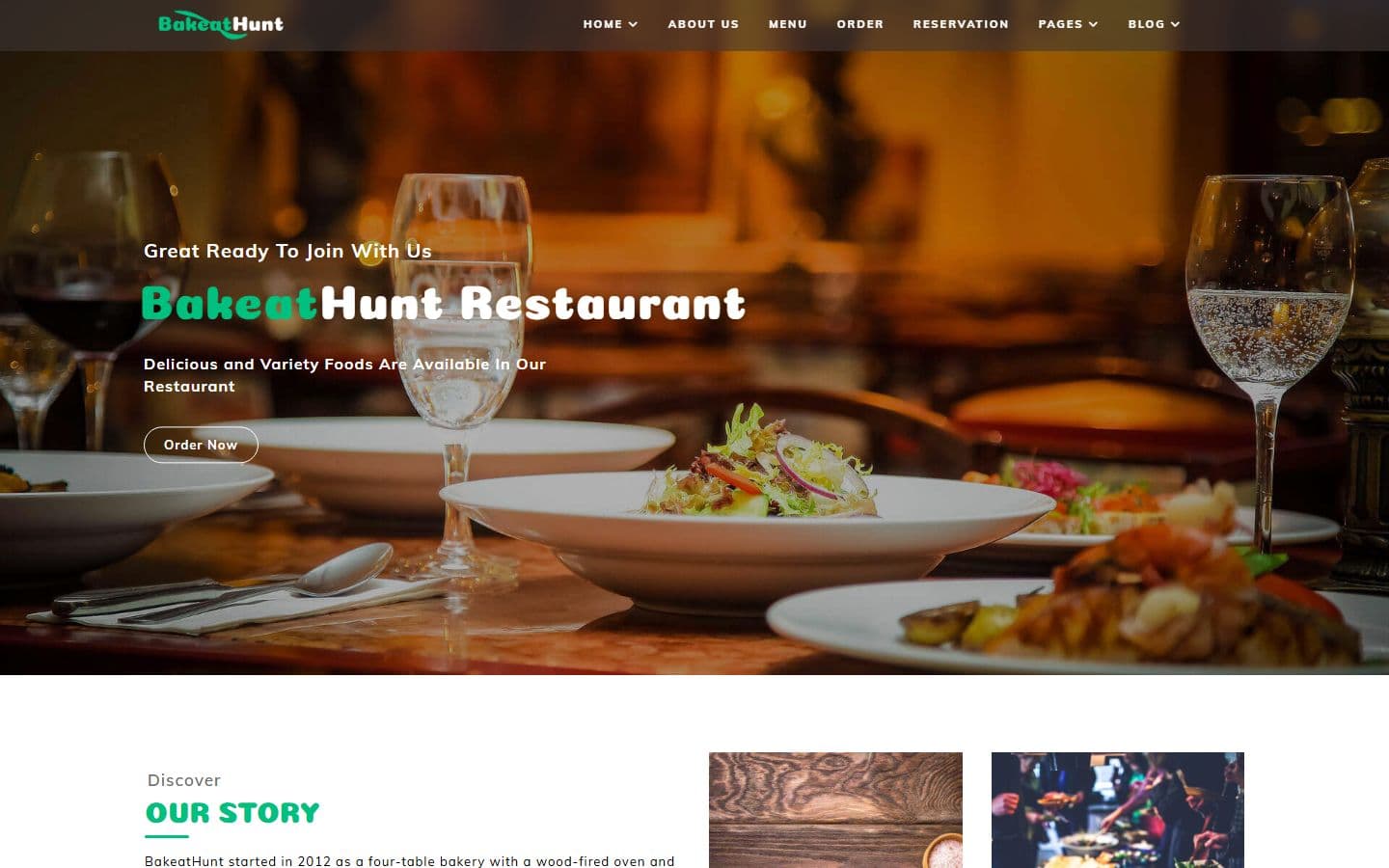 BakeatHunt – Best Restaurant Web Design Template HTML5 home page