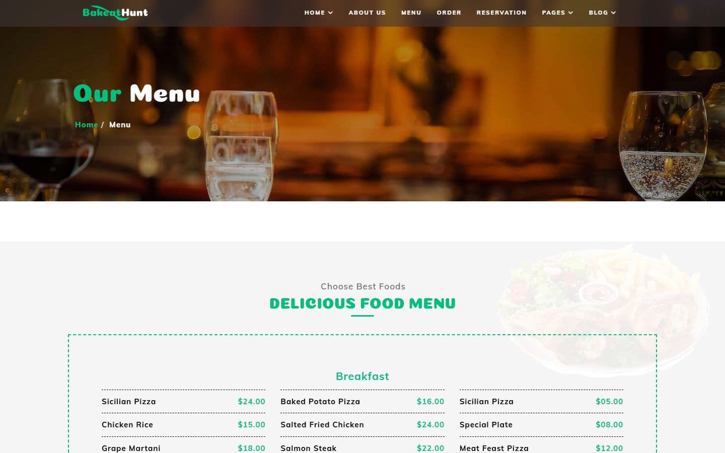 BakeatHunt Menu page