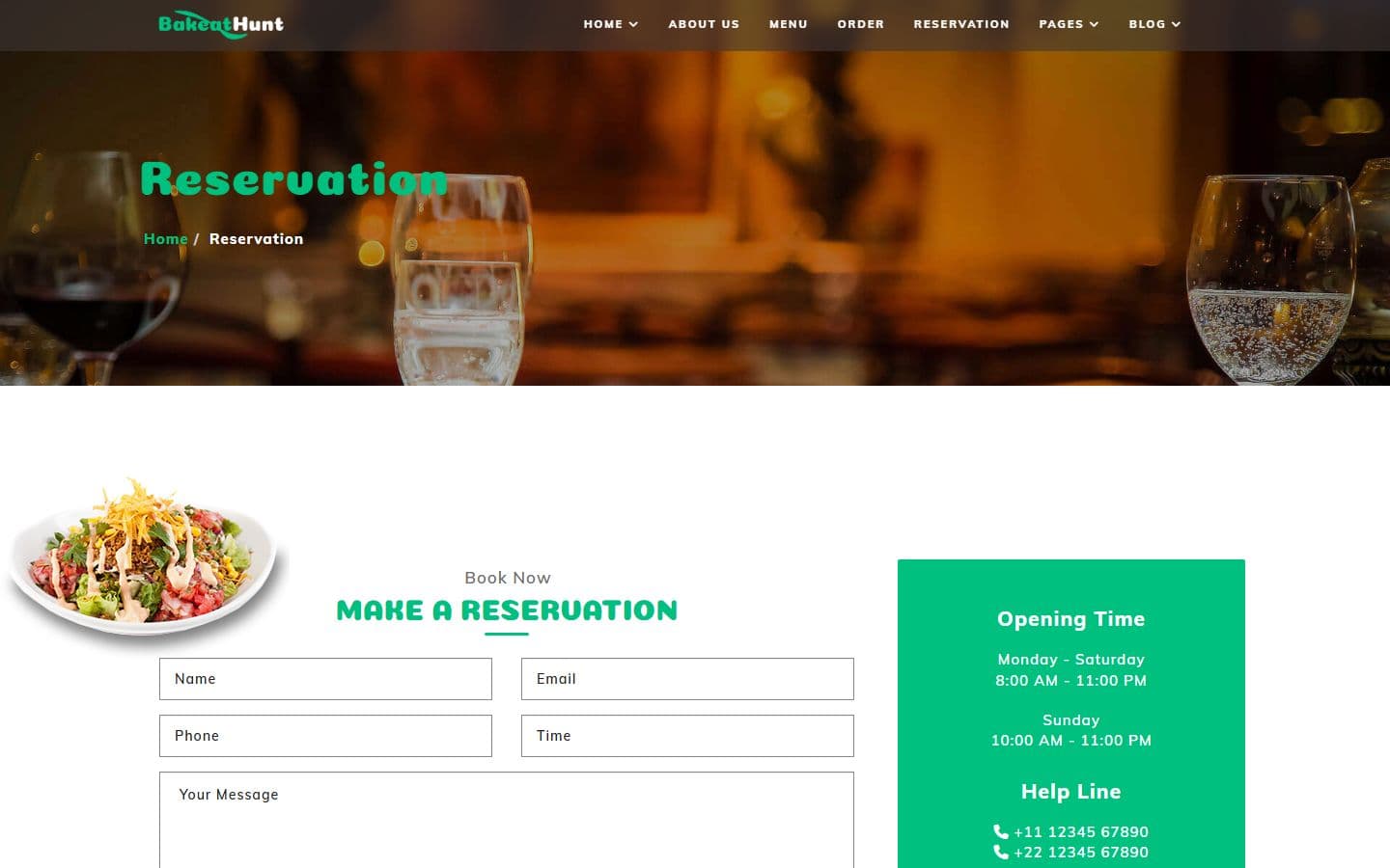 BakeatHunt Reservation page