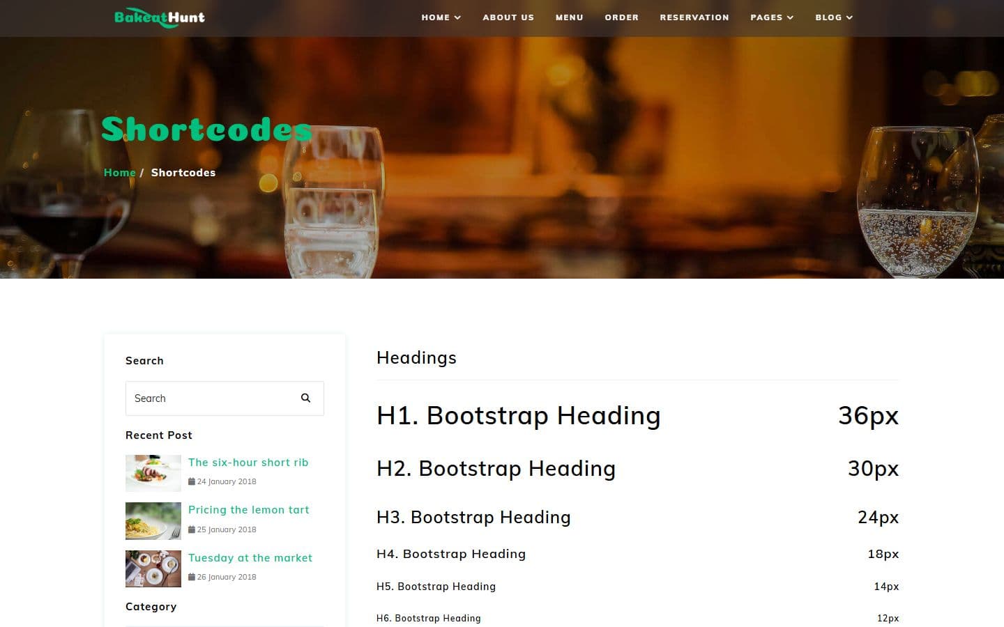 BakeatHunt Shortcodes page