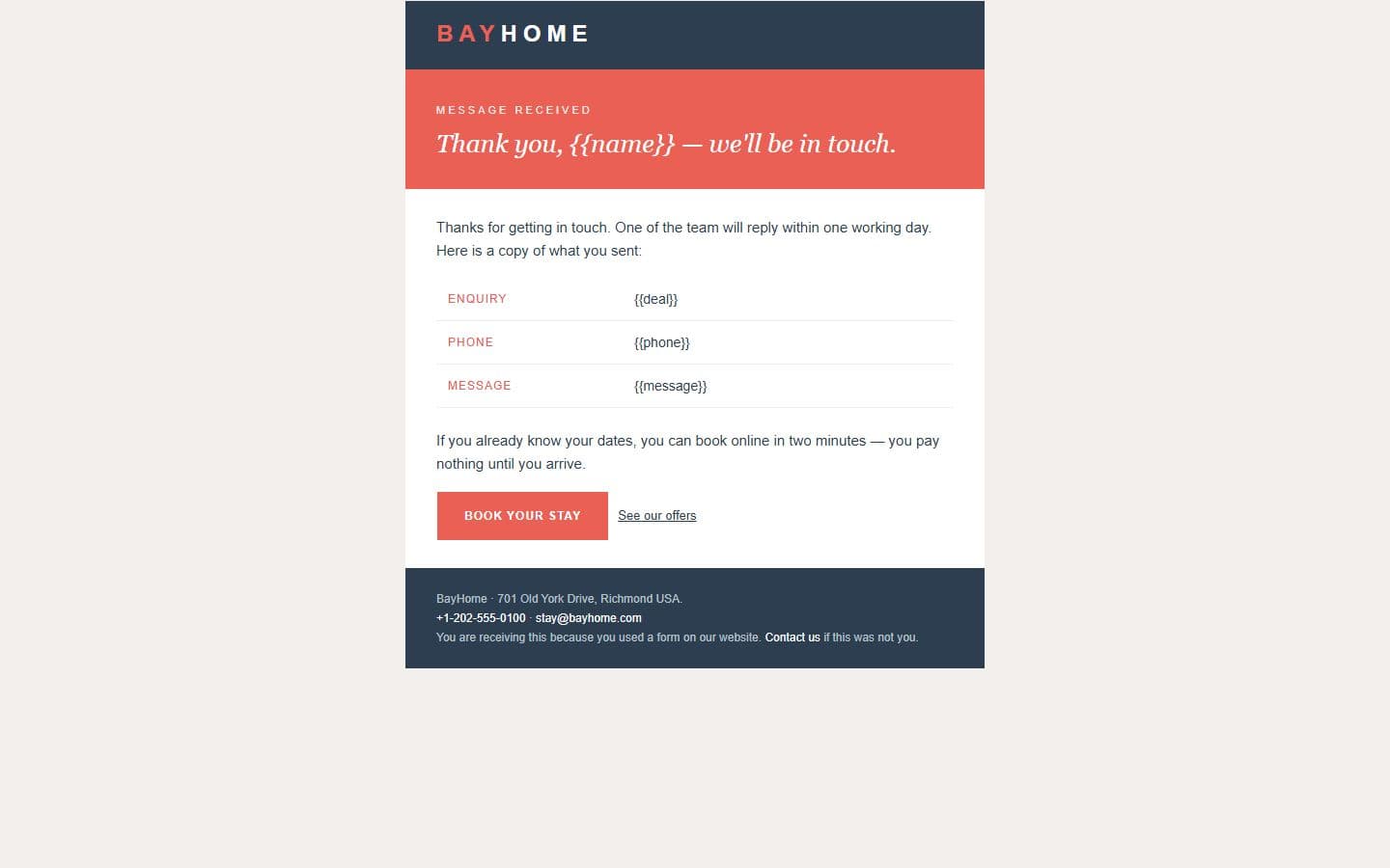BayHome Email: contact reply page