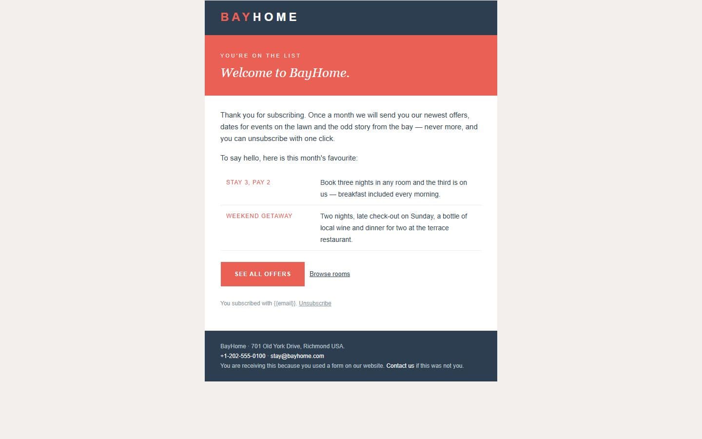 BayHome Email: newsletter welcome page