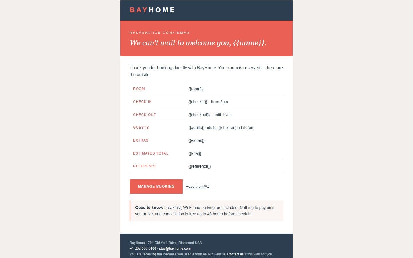 BayHome Email: reservation confirmation page