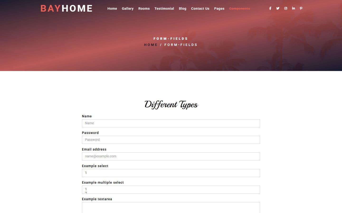 BayHome Form fields page
