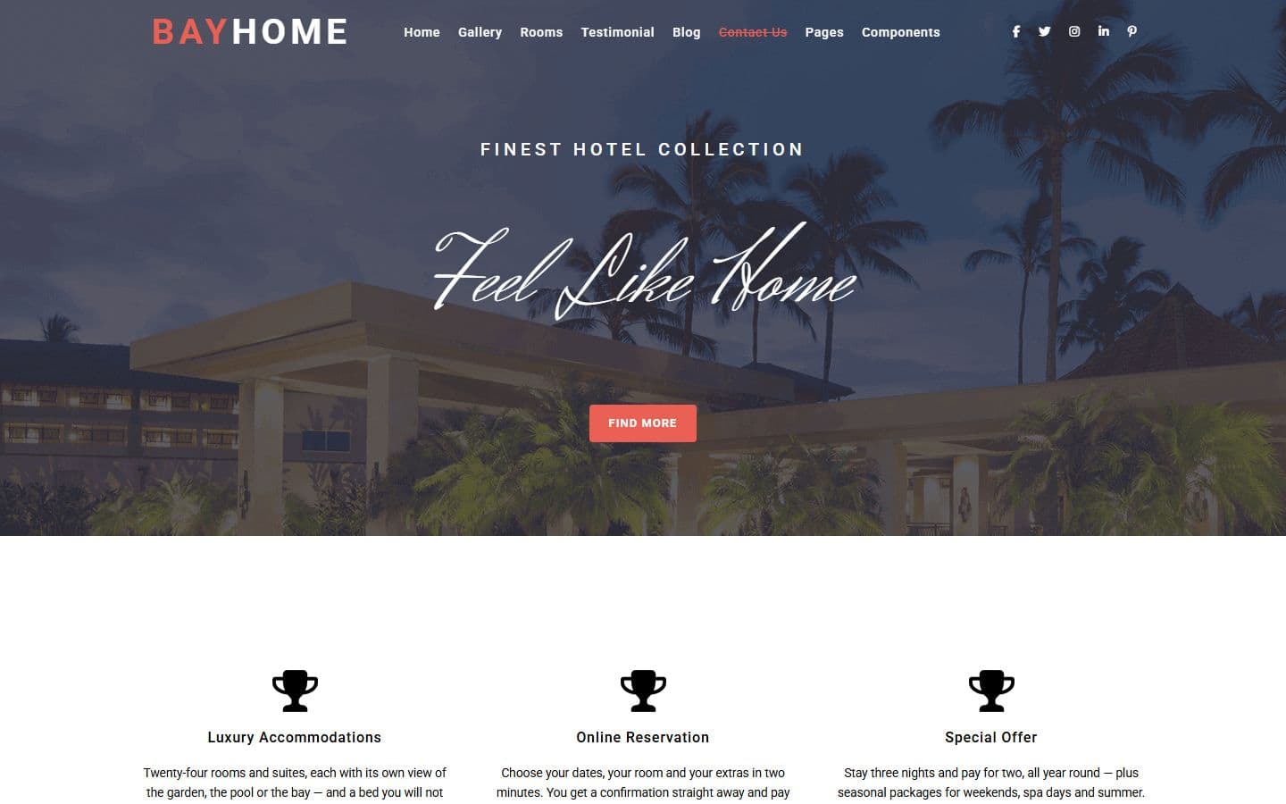 BayHome – One Page Travel Website Template Free Download home page
