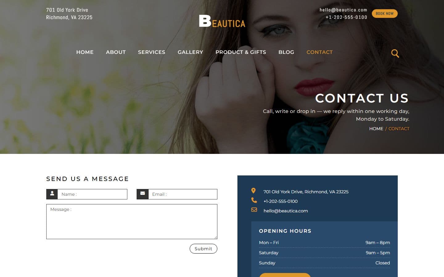 Beautica Contact page