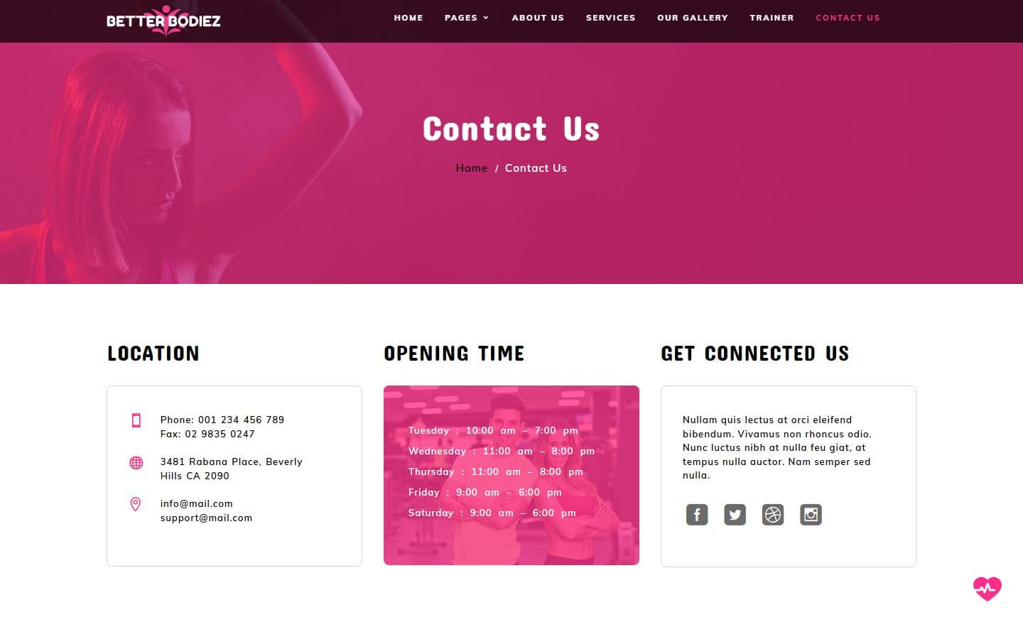 BetterBodiez Contactus page