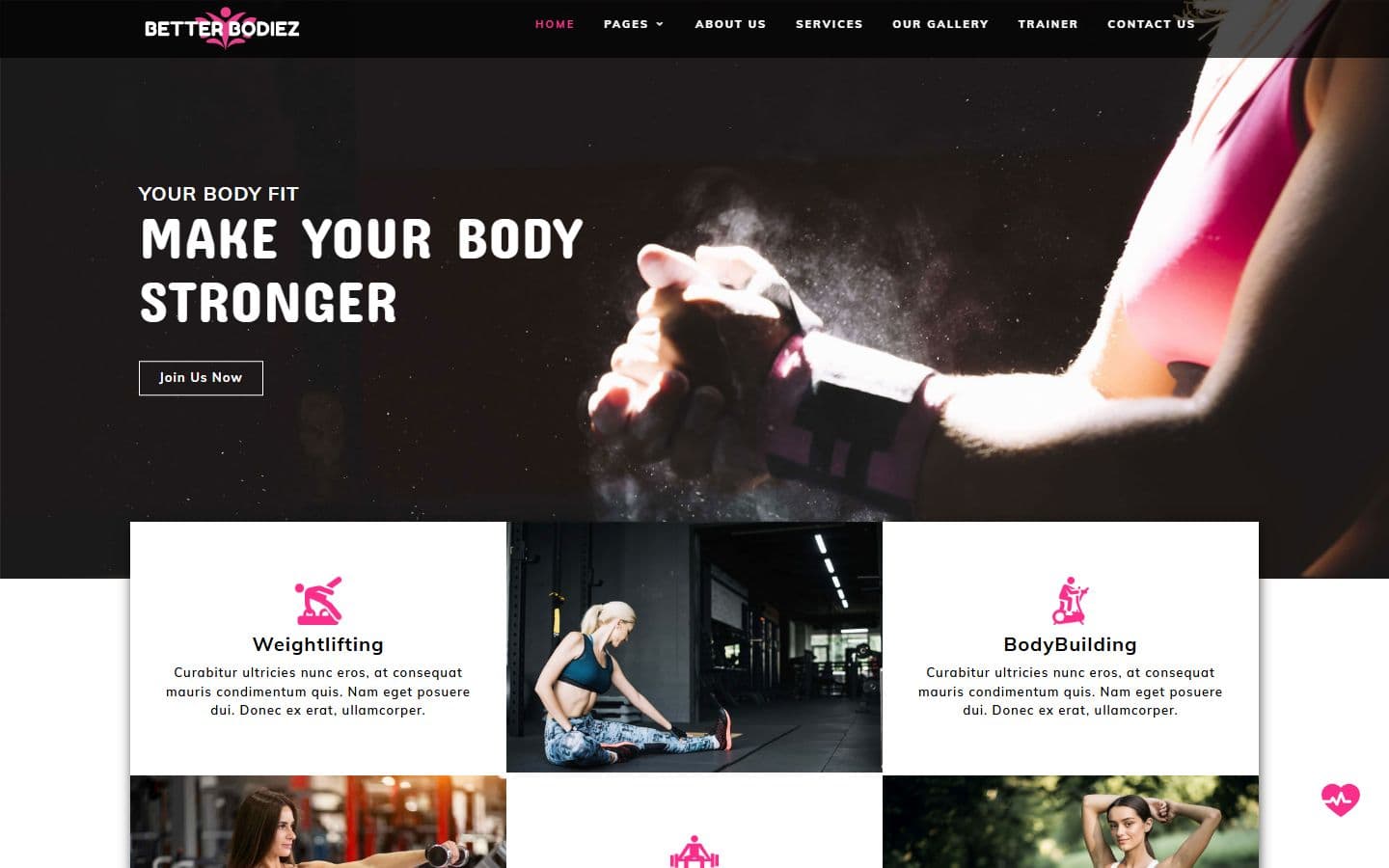 BetterBodiez – Responsive Fitness Website Design Template home page