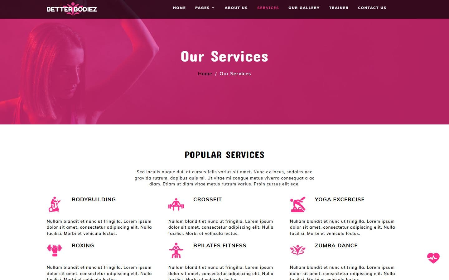 BetterBodiez Services page