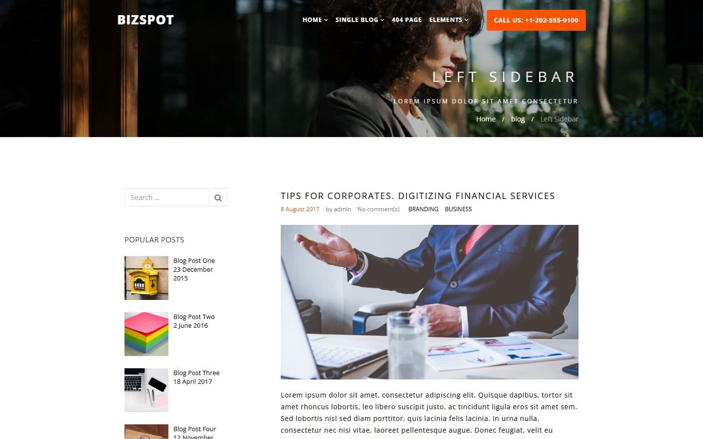 BizSpot Left sidebar page
