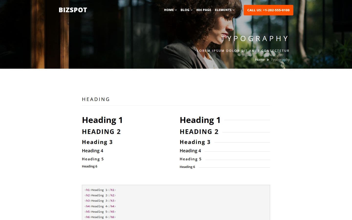 BizSpot Typography page