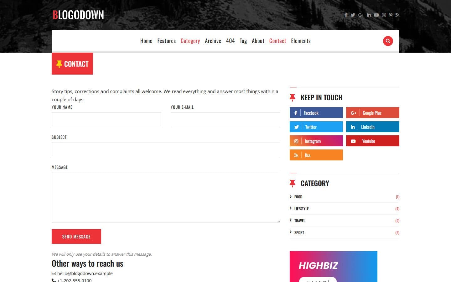 Blogodown Contact page