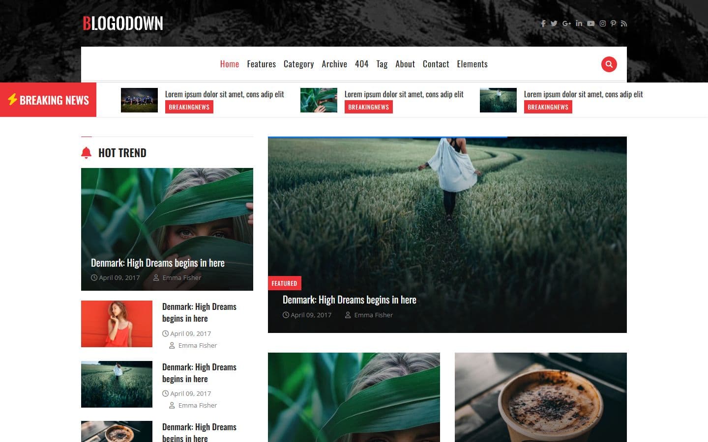 Blogodown – Mobile Friendly Bootstrap Blog Layout Template home page