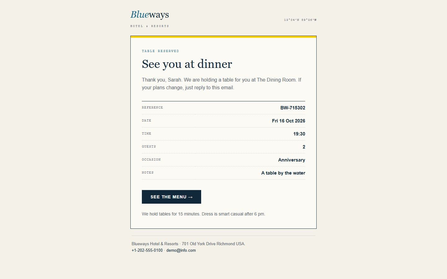 Blueways Email: table page