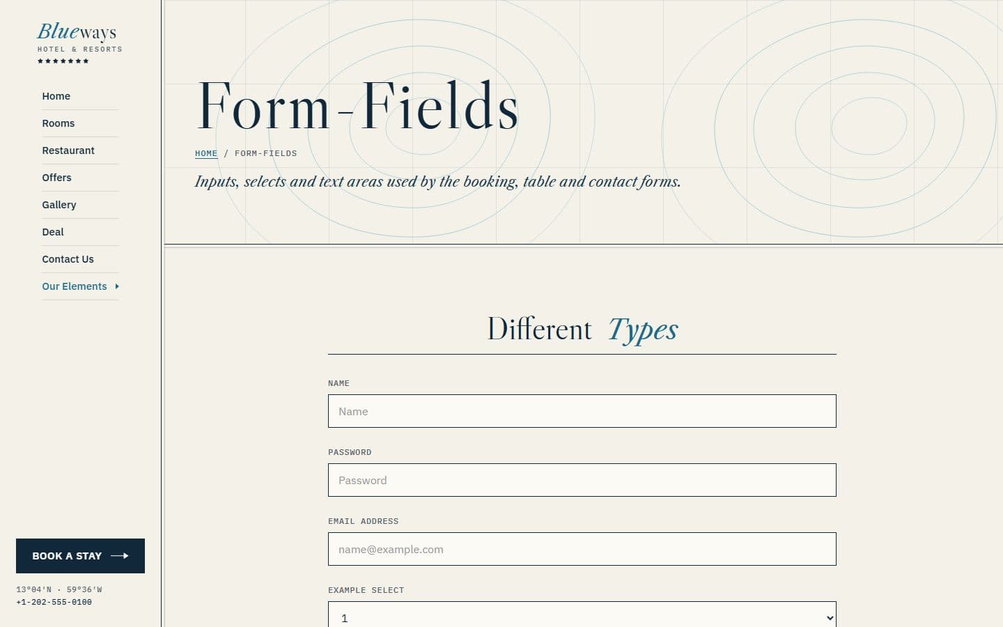 Blueways Form fields page
