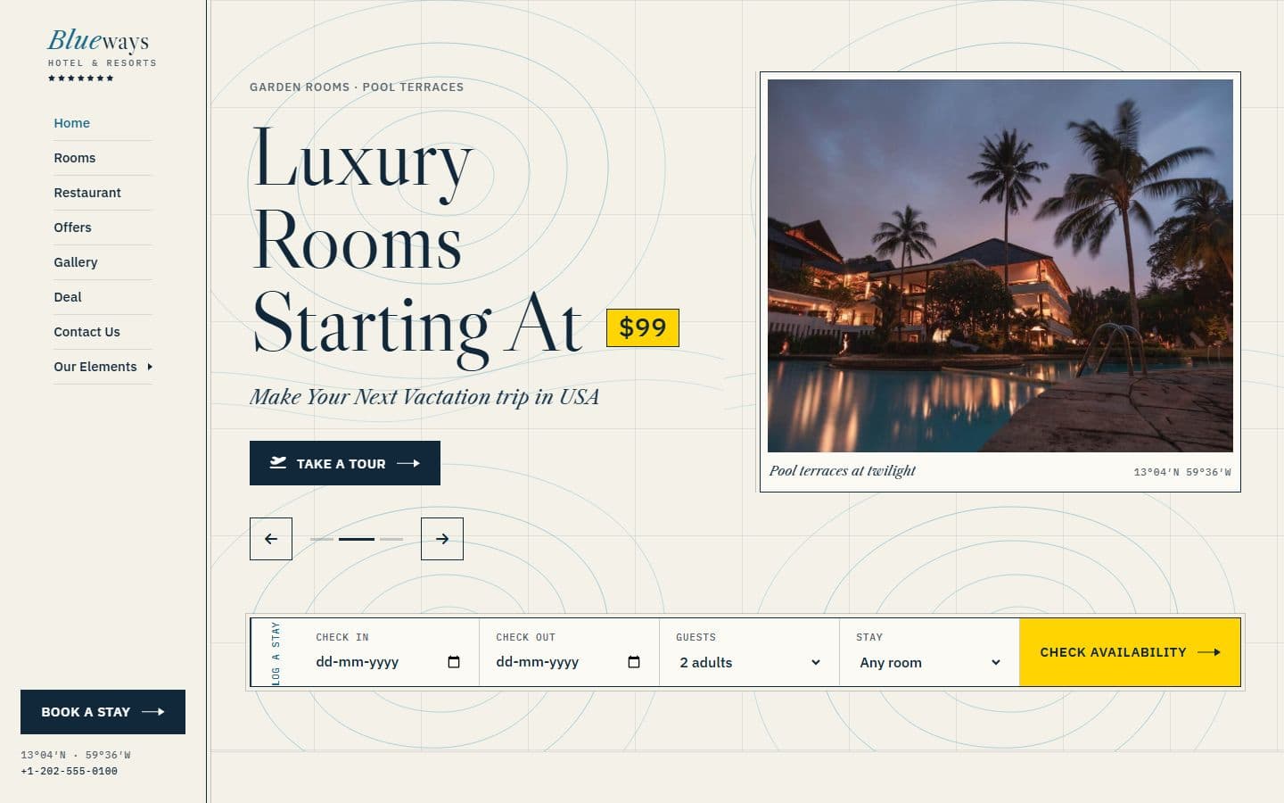 Blueways – Responsive HTMl5 Hotel Reservation Website Template home page