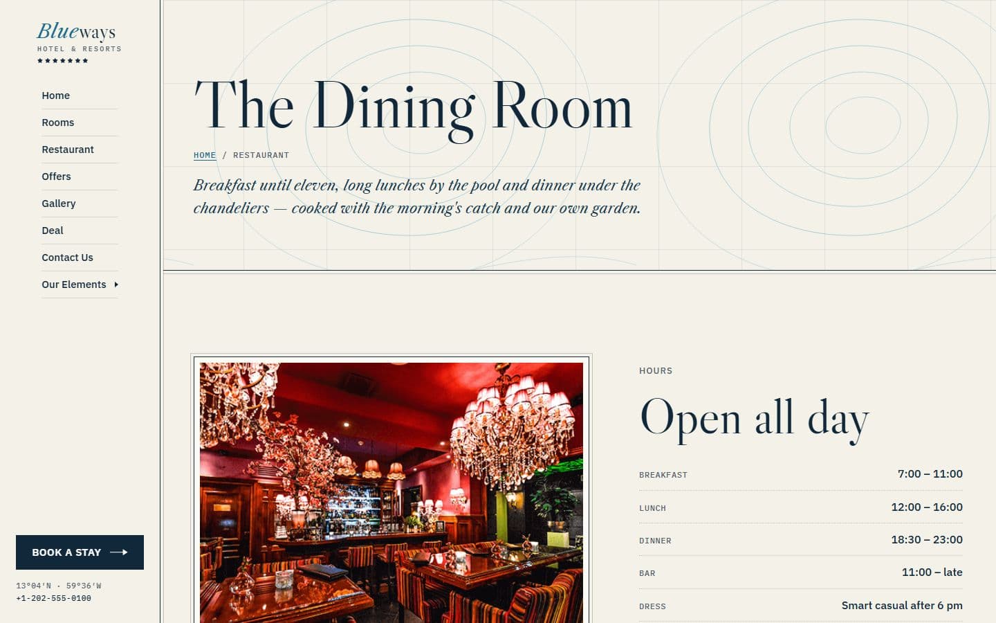 Blueways Restaurant page