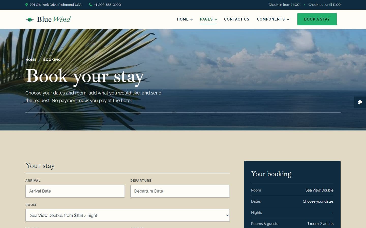 BlueWind Booking page