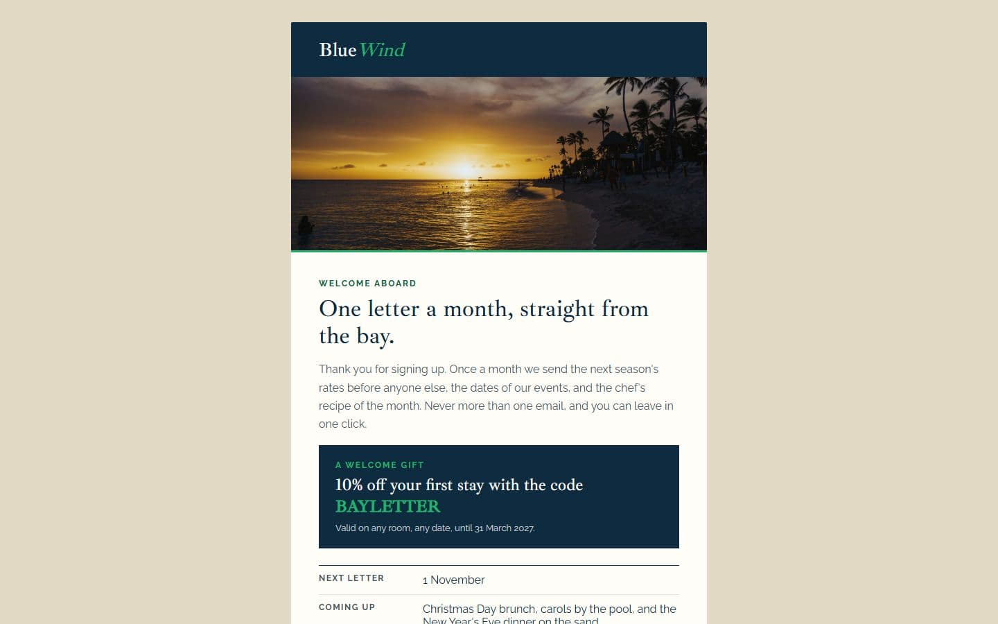 BlueWind Email: newsletter page