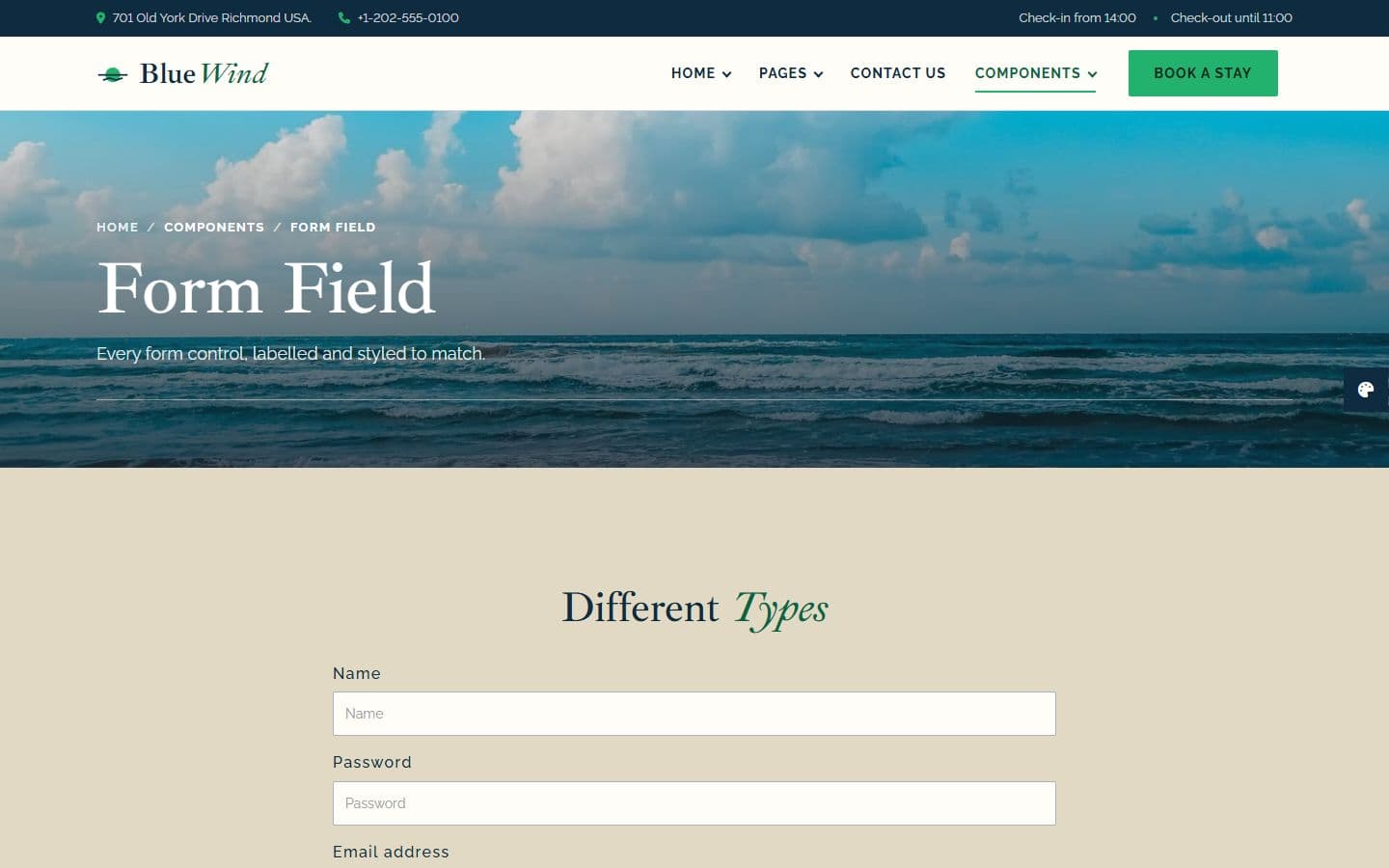 BlueWind Form fields page