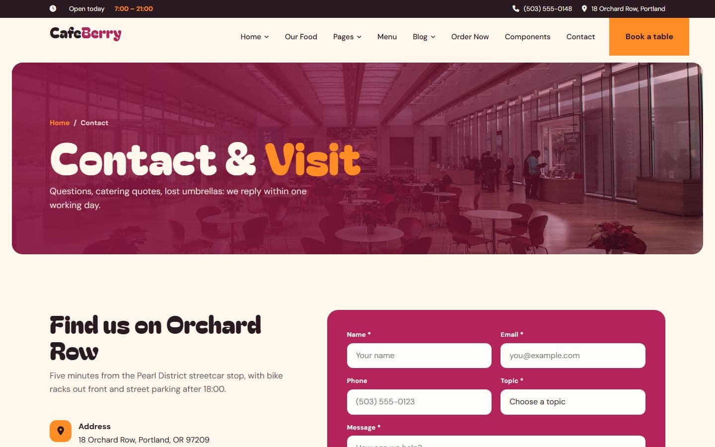 CafeBerry Contact page