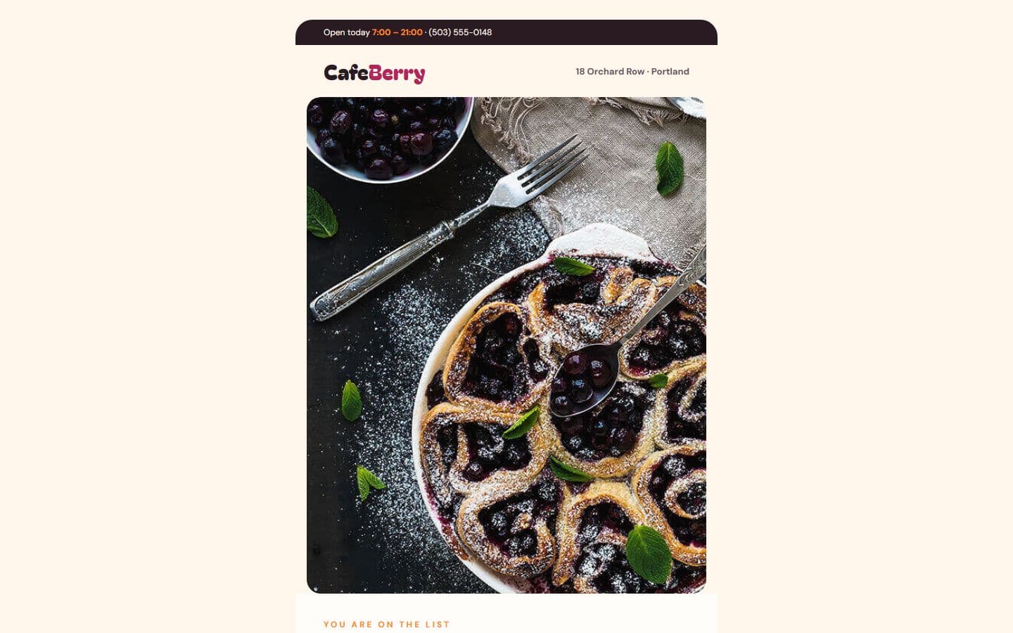 CafeBerry Email: newsletter page