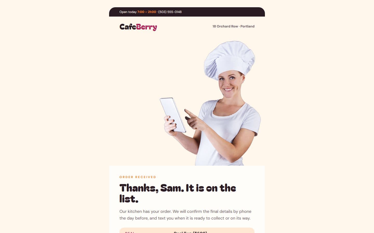 CafeBerry Email: order page