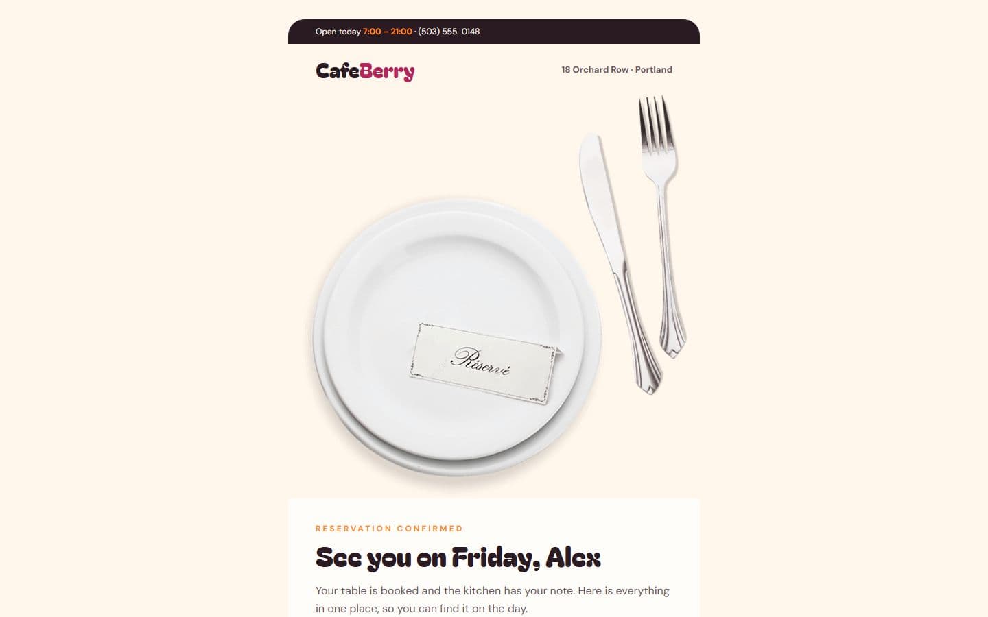 CafeBerry Email: reservation page