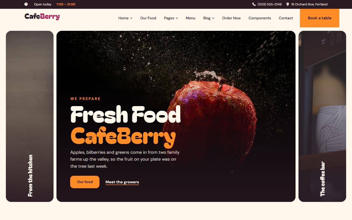 CafeBerry – Responsive Free HTML5 Restaurant Website Templates home page