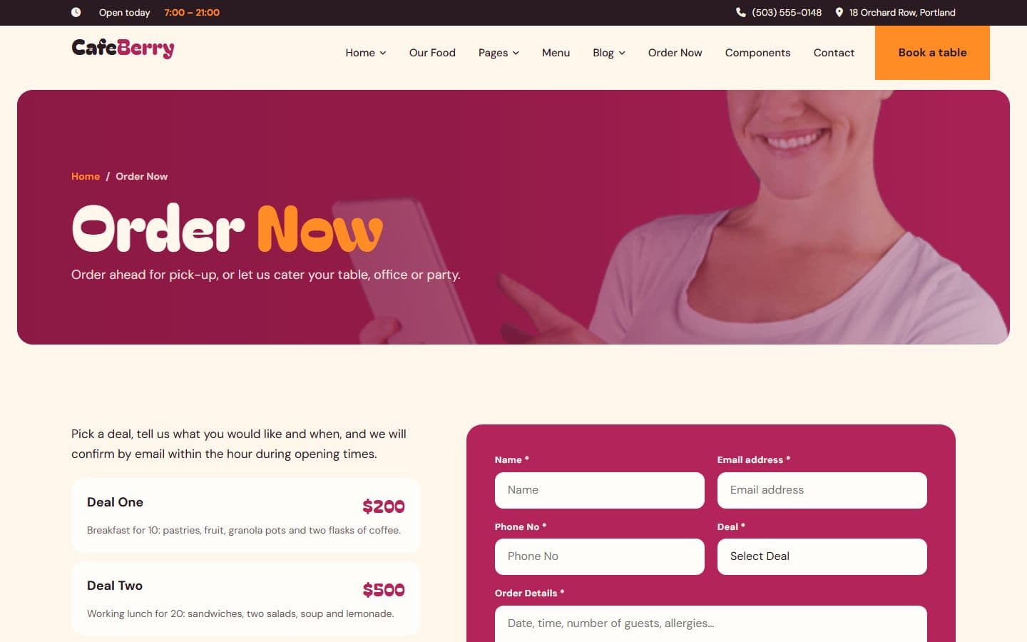 CafeBerry Ordernow page