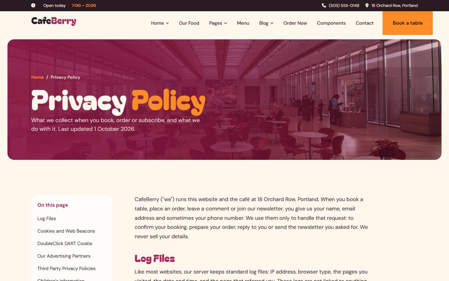 CafeBerry Privacypolicy page