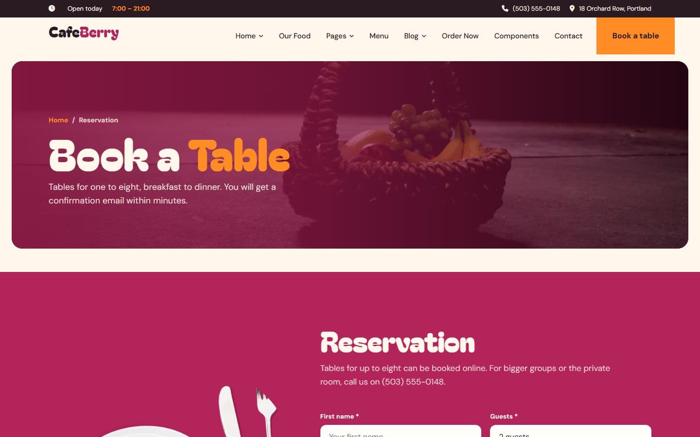 CafeBerry Reservation page