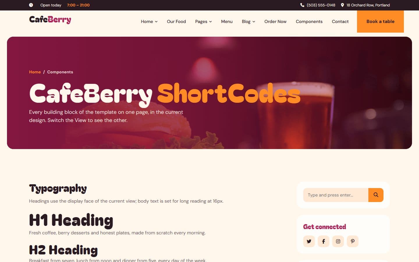 CafeBerry Shortcodes page